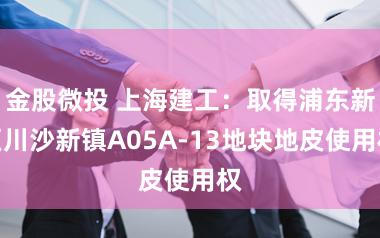 金股微投 上海建工：取得浦东新区川沙新镇A05A-13地块地皮使用权