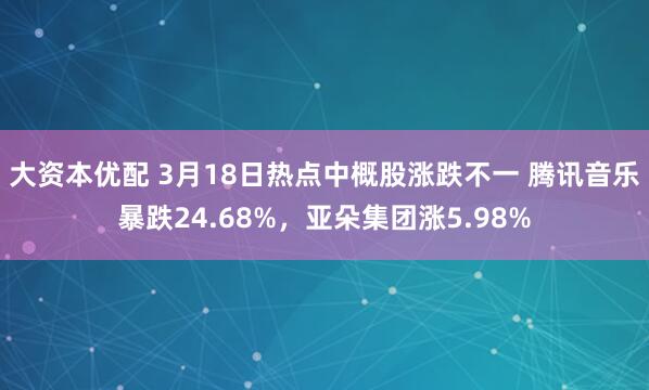 大资本优配 3月18日热点中概股涨跌不一 腾讯音乐暴跌24.68%，亚朵集团涨5.98%