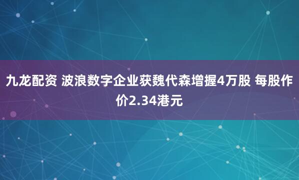 九龙配资 波浪数字企业获魏代森增握4万股 每股作价2.34港元